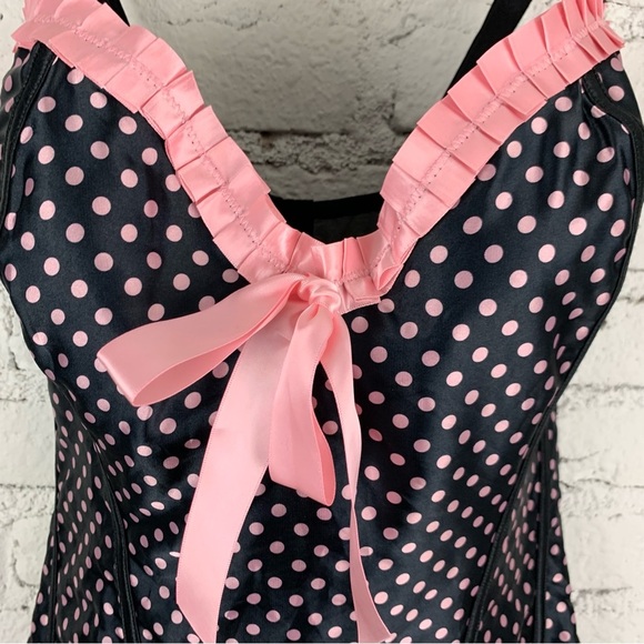 Cacique Black Pink Polka Dot Wired Corset Top Bow Pin Up 22/24 - Picture 3 of 6